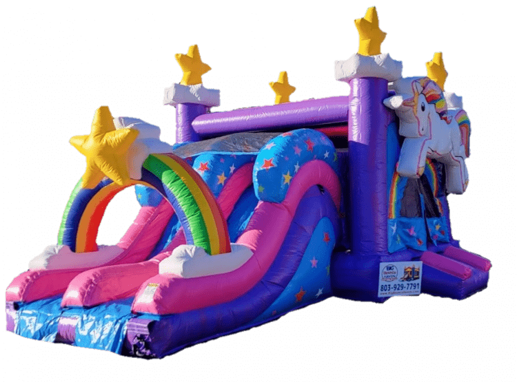 Unicorn Double Slide Bounce House Dry Option