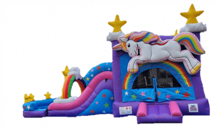 Unicorn Double Slide Bounce House Wet Option